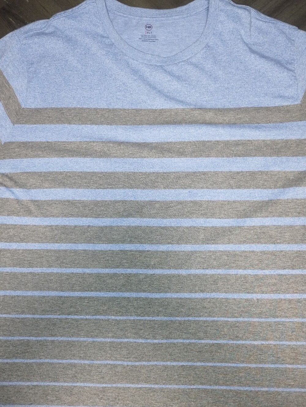 Harbor Bay Blue and Gray Striped Short Sleeve Crewneck